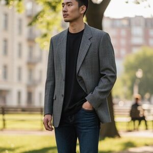 Vtg Alexander Julian Colours Gray Plaid Wool Cashmere‎ Tweed Blazer 46R Classic